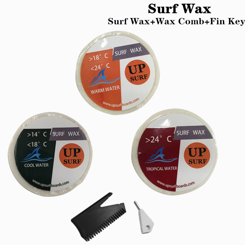 Surfboard Wax Tropical - แว็กซ์สำหรับกระดานโต้คลื่น, คีย์สำหรับถอดครีบ, หวีสำหรับขจัดแว็กซ์, ใช้ได้ทั้งน้ำเย็นและน้ำอุ่น, เหมาะสำหรับน้ำเขตร้อน, คุณภาพดี,